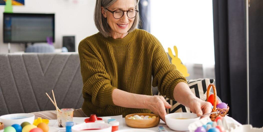 Elderly Woman Creating Arts and Crafts at Independent Living Facility