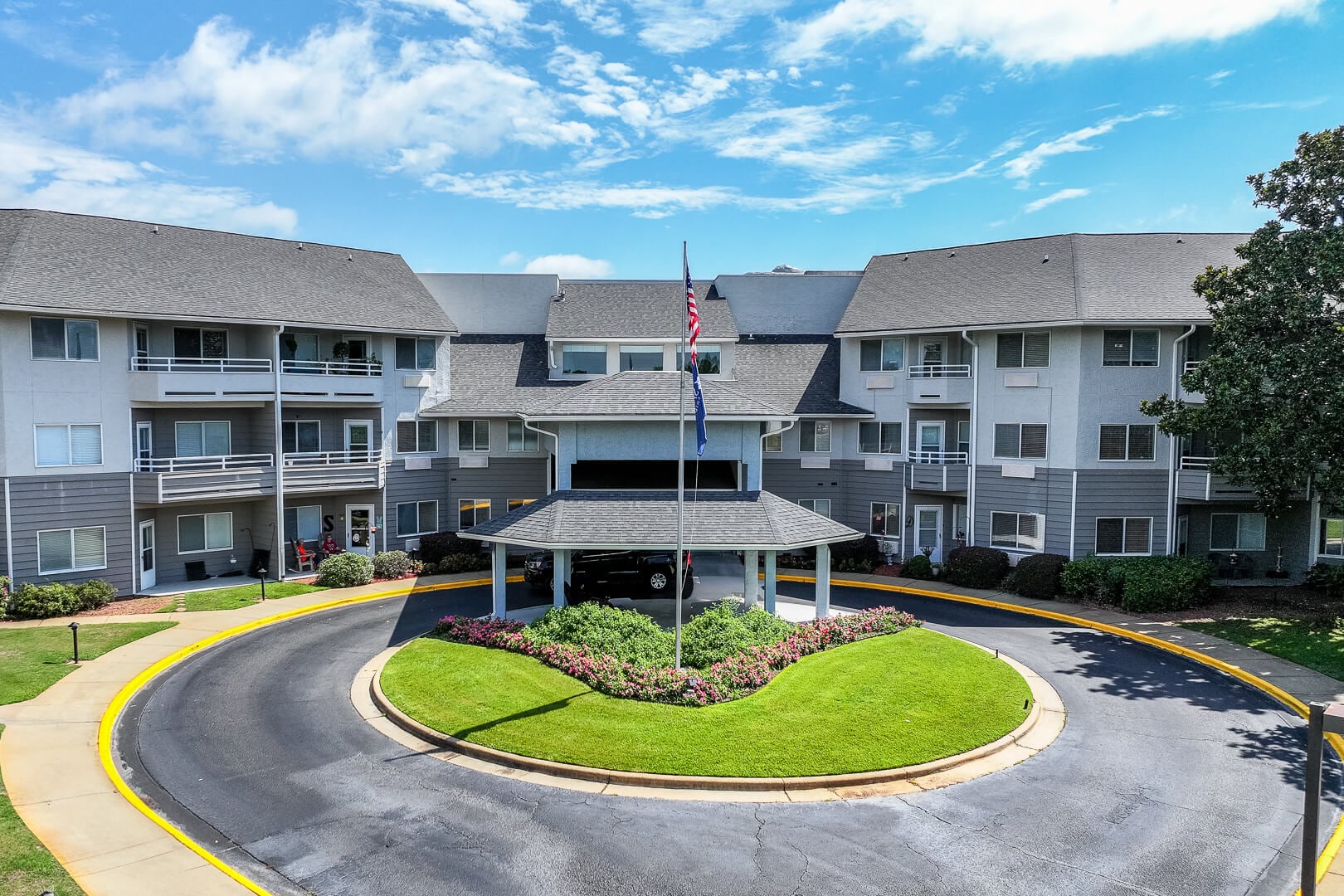 Three-Story Building Exterior at Senior Living Apartments